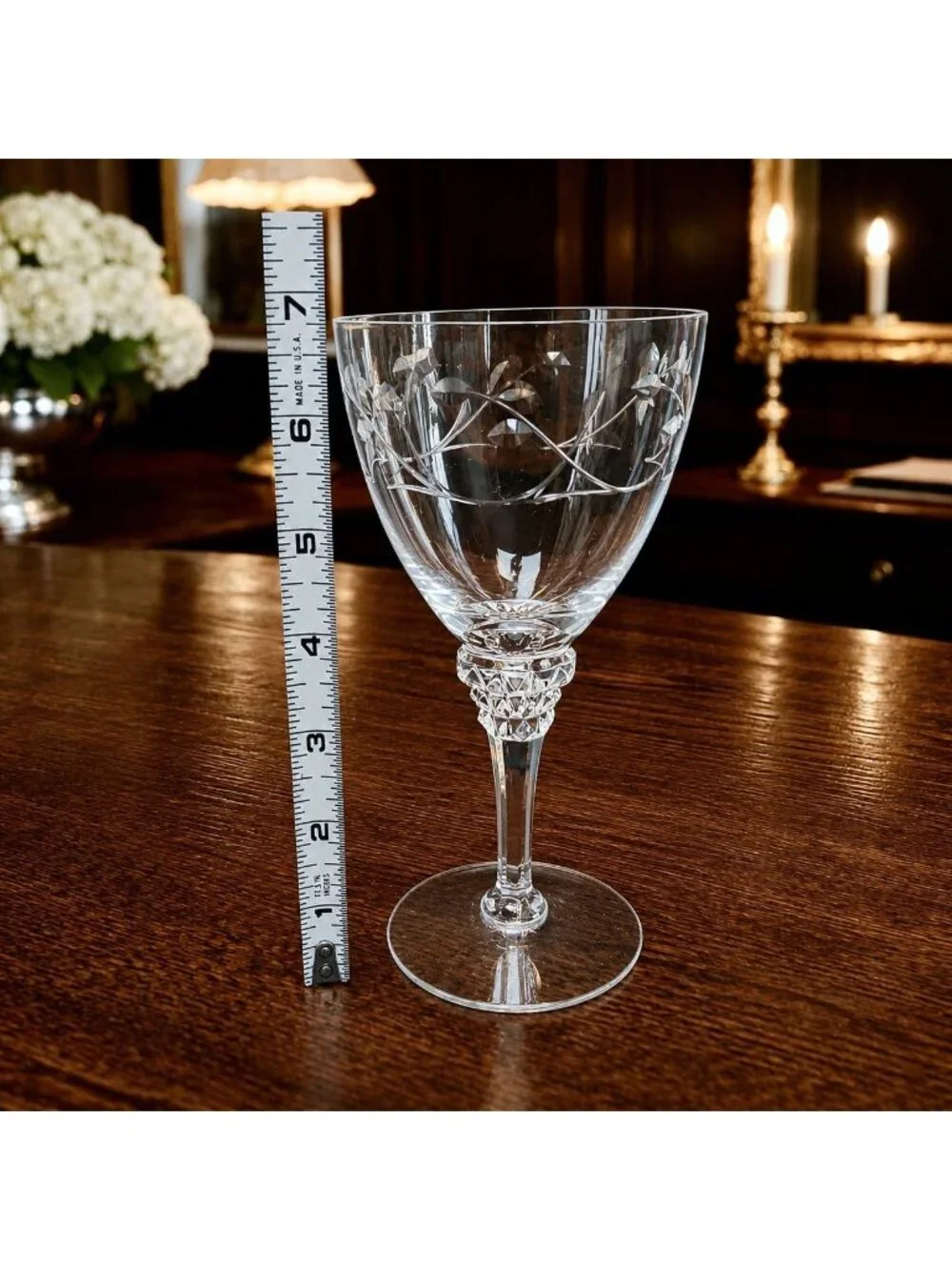 4 Etched Stemware Tiffin Rose Marie Wine Nearly 7 inch Mid Century Stemware | El - Picture 8 of 8